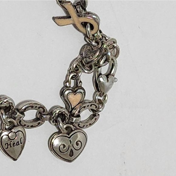 Brighton Silver Pl Charm Bracelet Hearts Faith Hope Heal Ribbon Breast Cancer - Picture 4 of 7